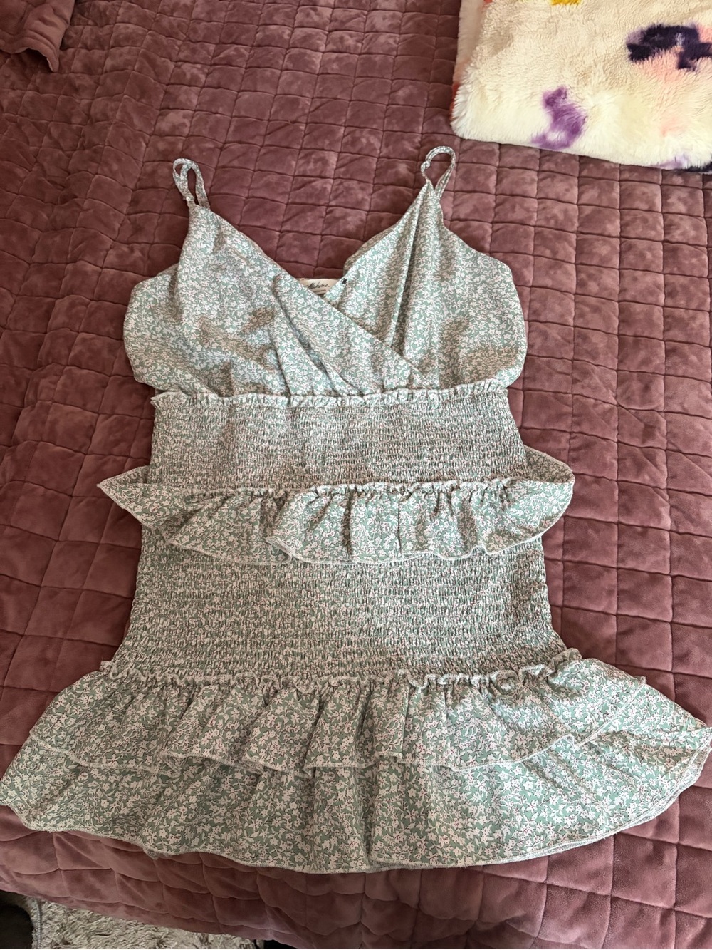 mahina Mint Green Floral Sundress with White Bloom Print